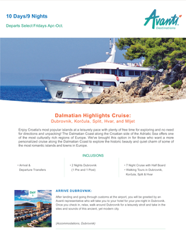 10 Days/9 Nights Dalmatian Highlights Cruise