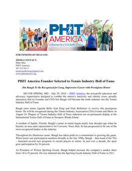 PHIT America Founder Selected to Tennis Industry Hall of Fame