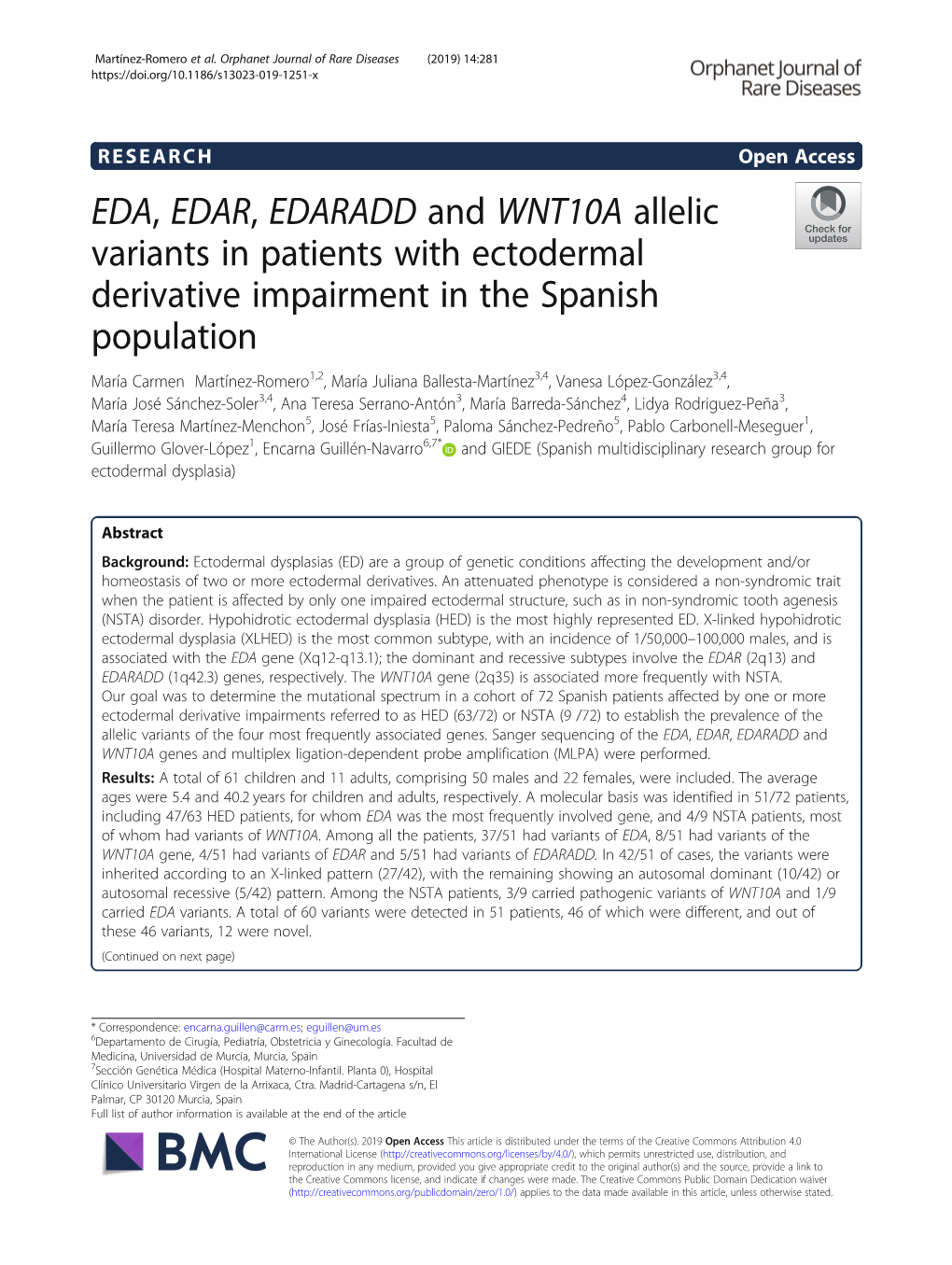 EDA, EDAR, EDARADD and WNT10A Allelic Variants in Patients With