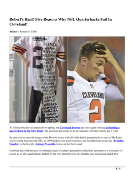 Five Reasons Why NFL Quarterbacks Fail in Cleveland!