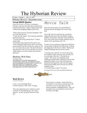 The Hyborian Review Volume 1 Number 1 May 15, 1996 Welcome! Here It Is -- the Premiere Issue