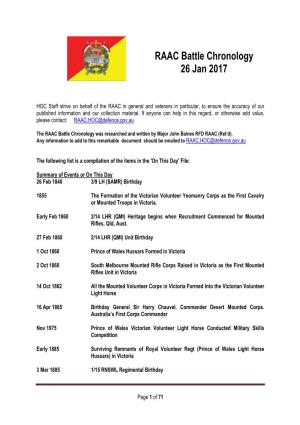 RAAC Battle Chronology 26 Jan 2017