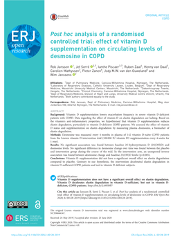 Post Hoc Analysis of a Randomised Controlled Trial: Effect of Vitamin D Supplementation on Circulating Levels of Desmosine in COPD