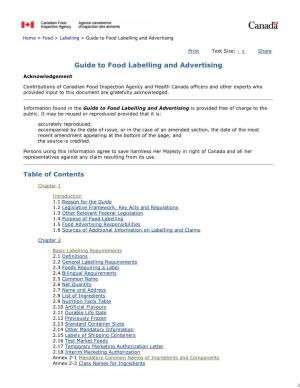 Guide to Food Labelling and Advertising