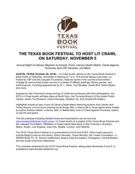 The Texas Book Festival to Host Lit Crawl on Saturday, November 5