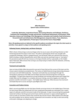 Mike Massimino Speech Topics and Descriptions