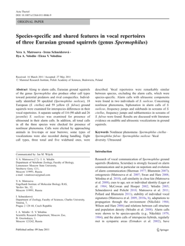 Species-Specific and Shared Features in Vocal Repertoires of Three Eurasian Ground Squirrels (Genus Spermophilus)