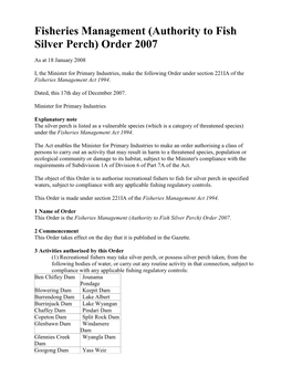 Fisheries Management (Authority to Fish Silver Perch) Order 2007