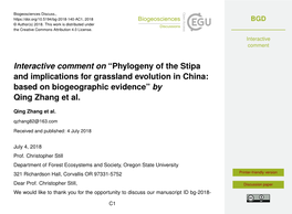 Phylogeny of the Stipa and Implications for Grassland Evolution in China: Based on Biogeographic Evidence” by Qing Zhang Et Al