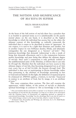 The Notion and Significance of Ma[Rifa in Sufism
