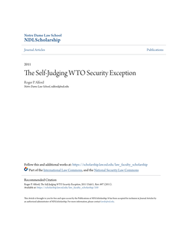 The Self-Judging WTO Security Exception, 2011 Utah L