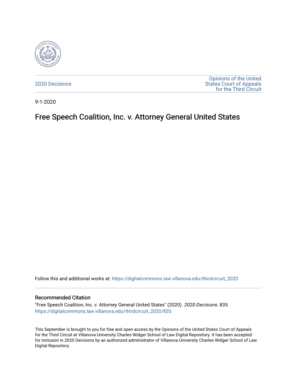 Free Speech Coalition, Inc. V. Attorney General United States