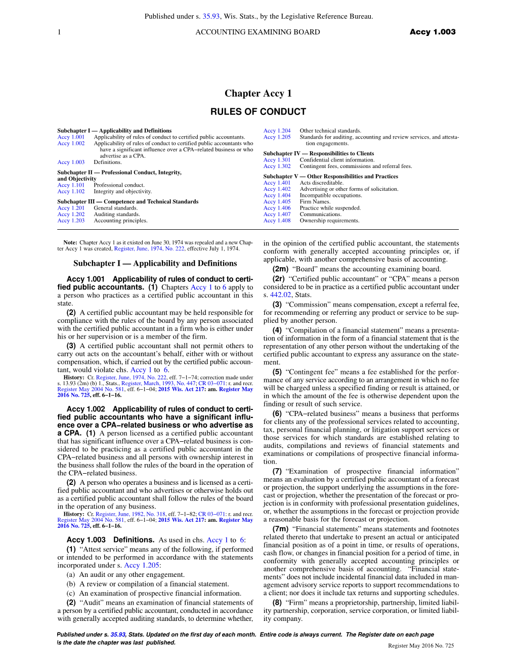 Chapter Accy 1 RULES of CONDUCT