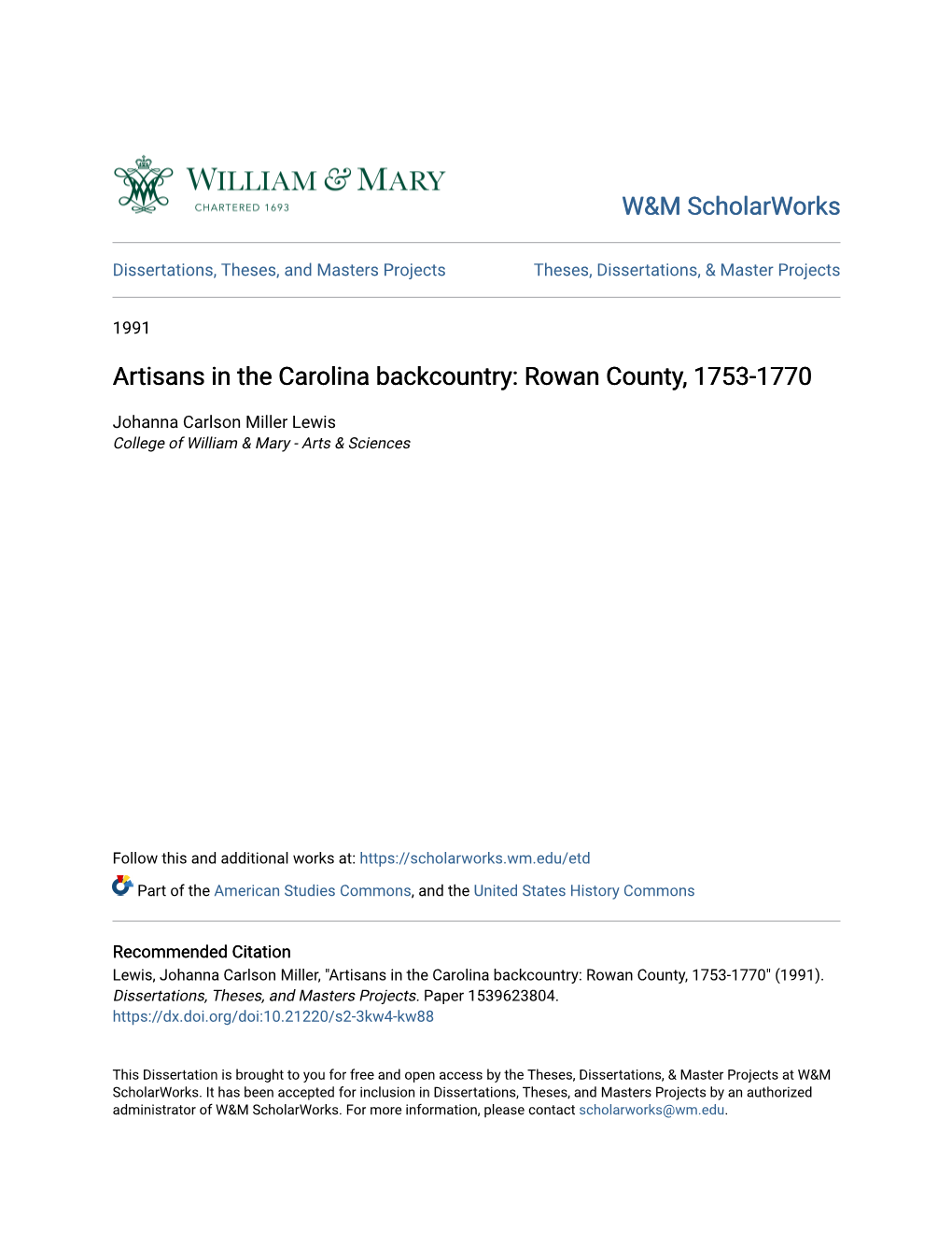 Rowan County, 1753-1770