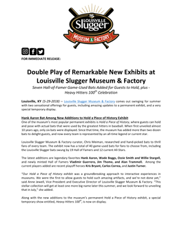 Remarkable New Exhibits at Louisville Slugger Museum & Factory Seven Hall-Of-Famer Game-Used Bats Added for Guests to Hold, Plus - Heavy Hitters 100Th Celebration