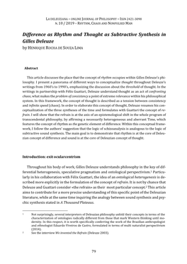 Difference As Rhythm and Thought As Subtractive Synthesis in Gilles Deleuze by HENRIQUE ROCHA DE SOUZA LIMA