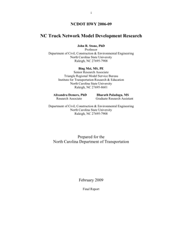 NC Truck Network Model Development Research