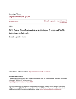 0612 Crime Classification Guide: a Listing of Crimes and Traffic