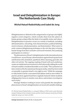 Israel and Delegitimization in Europe: the Netherlands Case Study