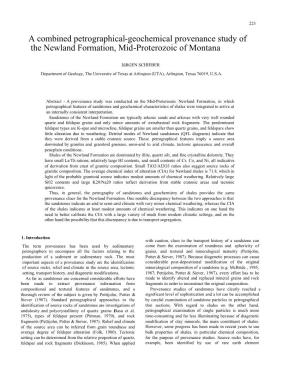 A Combined Petrographical-Geochemical Provenance Study of the Newland Formation, Mid-Proterozoic of Montana