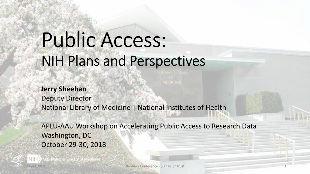NIH Plans and Perspectives