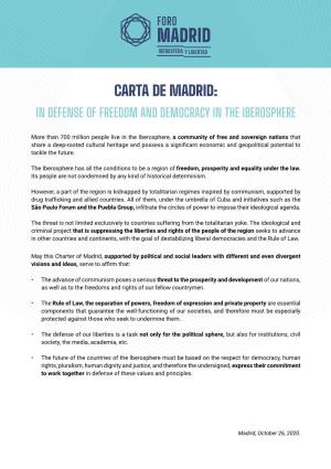 Carta De Madrid: in Defense of Freedom and Democracy in the Iberosphere