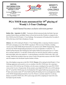 PGA TOUR Team Announced for 19 Playing of Wendy's 3-Tour Challenge