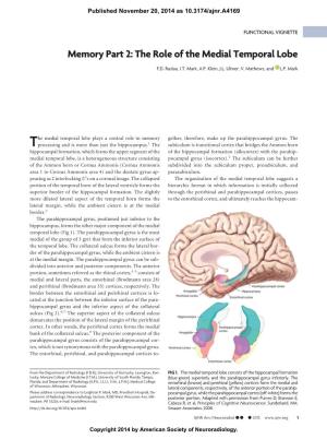 Memory Part 2: the Role of the Medial Temporal Lobe
