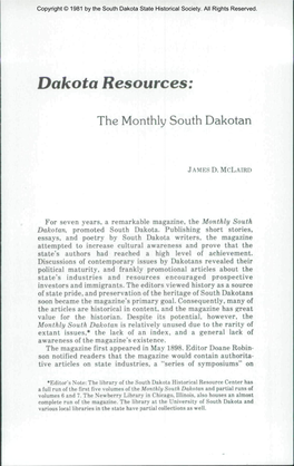 Dakota Resources: the Monthly South Dakotan