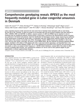 Comprehensive Genotyping Reveals RPE65 As the Most Frequently Mutated Gene in Leber Congenital Amaurosis in Denmark