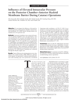 Influence of Elevated Intraocular Pressure on the Posterior Chamber–Anterior Hyaloid Membrane Barrier During Cataract Operations