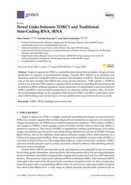 Novel Links Between TORC1 and Traditional Non-Coding RNA, Trna
