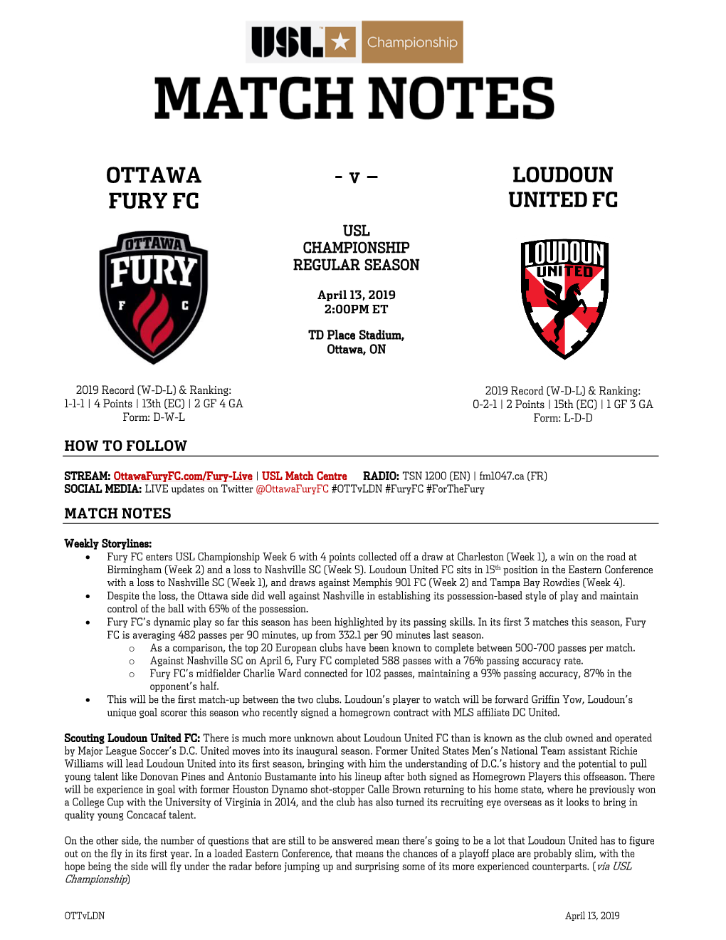 OTTAWA FURY FC V LOUDOUN UNITED FC