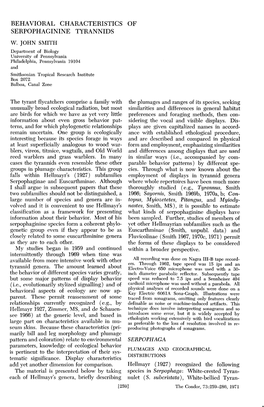 Behavioral Characteristics Serpophaginine Tyrannids