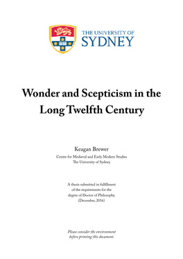 Wonder and Scepticism in the Long Twelfth Century