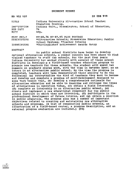 Alternative Schools; Preservice Education; Public School Systems; *Teacher Interns IDENTIFIEPS *Distinguished Achievement Awards Entry