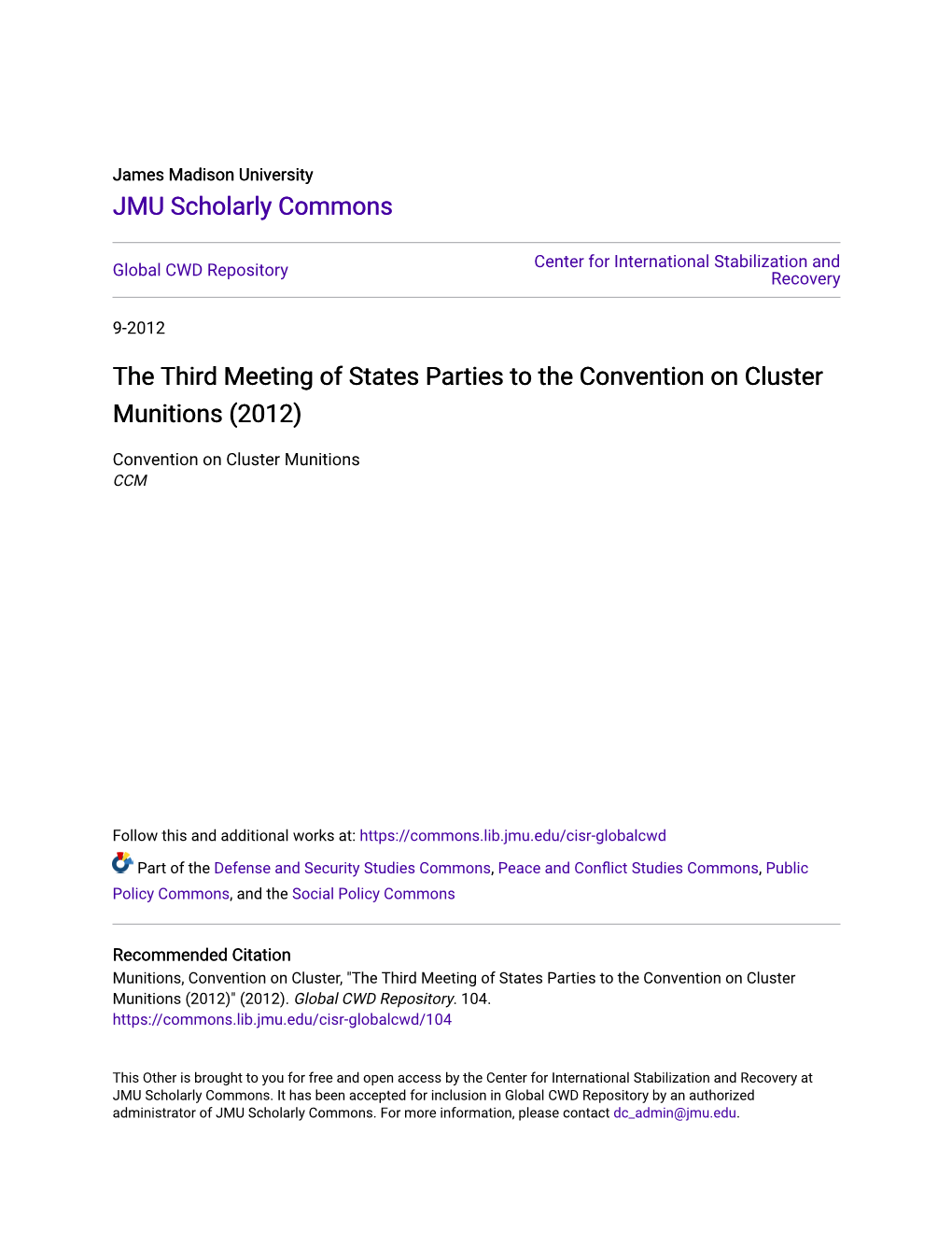 The Third Meeting of States Parties to the Convention on Cluster Munitions (2012)