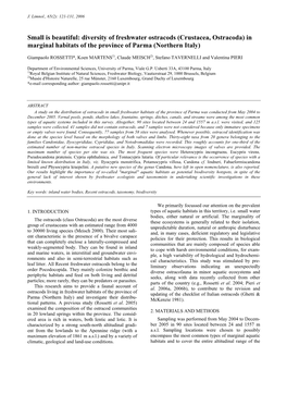 Diversity of Freshwater Ostracods (Crustacea, Ostracoda) in Marginal Habitats of the Province of Parma (Northern Italy)