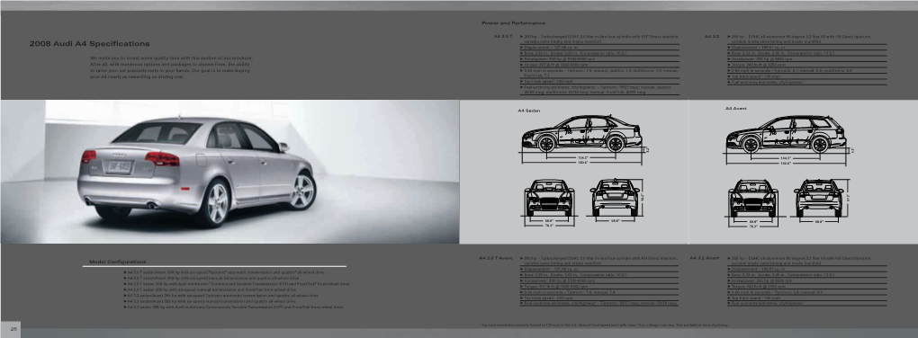 2008 Audi A4 Specifications Variable Valve Timing and Intake Manifold Variable Intake Valve Timing and Intake Manifold T Displacement – 121.06 Cu