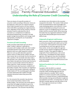 Understanding the Role of Consumer Credit Counseling