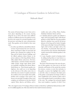 A Catalogue of Known Gardens in Safavid Iran