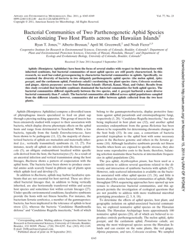 Bacterial Communities of Two Parthenogenetic Aphid Species Cocolonizing Two Host Plants Across the Hawaiian Islandsᰔ Ryan T