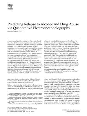 Predicting Relapse to Alcohol and Drug Abuse Via Quantitative Electroencephalography Lance O
