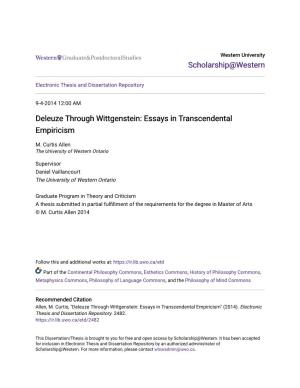 Deleuze Through Wittgenstein: Essays in Transcendental Empiricism