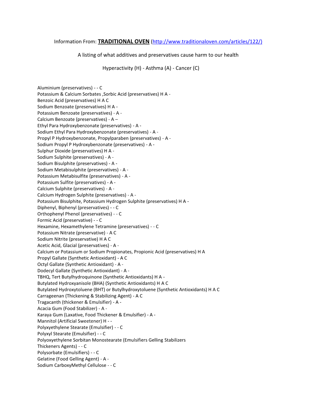 Ingredients and Their Health Effects