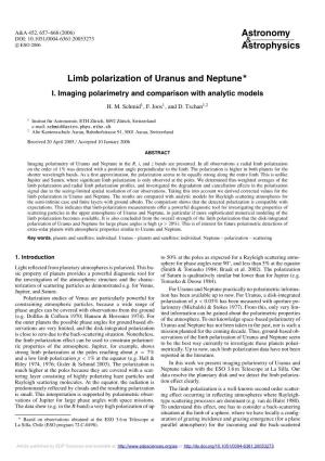 Limb Polarization of Uranus and Neptune I
