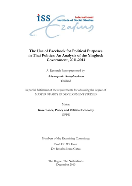 The Use of Facebook for Political Purposes in Thai Politics: an Analysis of the Yingluck Government, 2011-2013