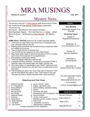 MRA MUSINGS Volume 21, Issue 6 July 2011 Mystery News