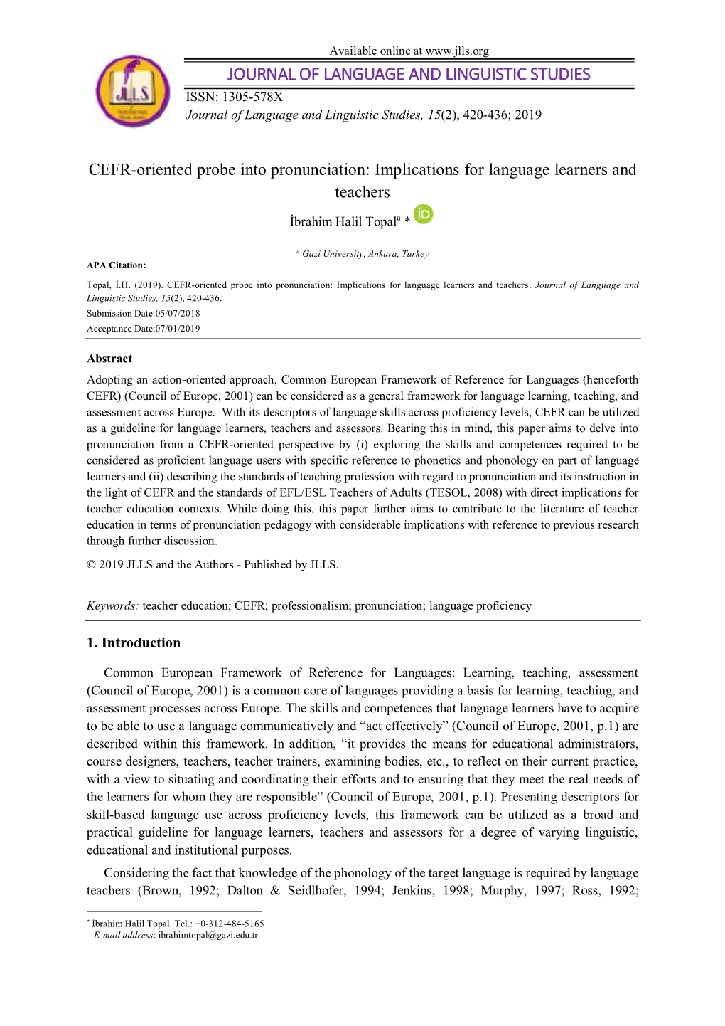 CEFR-Oriented Probe Into Pronunciation: Implications for Language Learners and Teachers