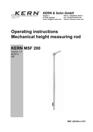 Operating Instructions Mechanical Height Measuring Rod